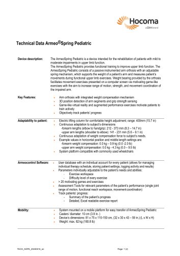 Technical Data - Armeo®Spring Pediatric