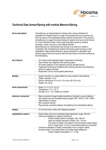 Technical Data Armeo®Spring with Manovo