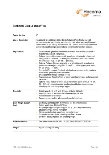 Technical Data - Lokomat®Pro