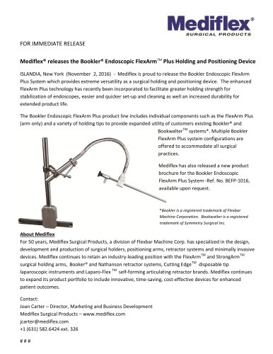 Bookler® Endoscopic FlexArmTM Plus Holding and Positioning Device