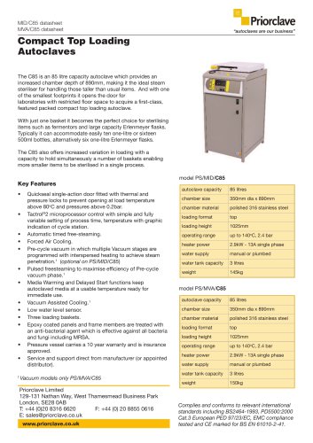 Compact Top Loading C85 autoclave