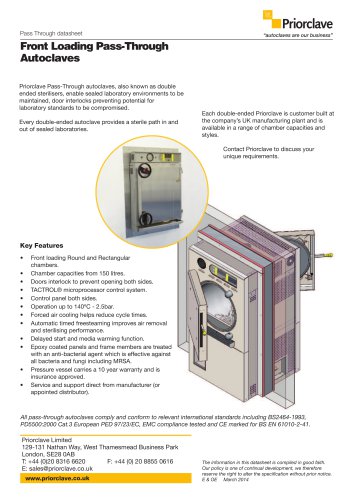 Front Loading Pass-Through Autoclaves