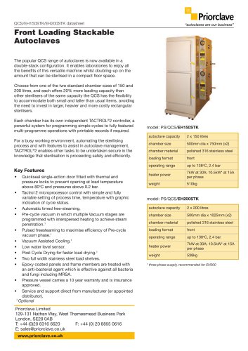 Front Loading Stackable autoclaves