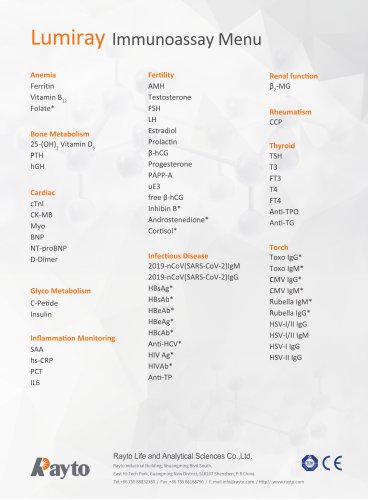 Chemiluminescence Test Menu