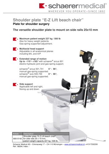 Shoulder plate E-Z Lift beach chair"