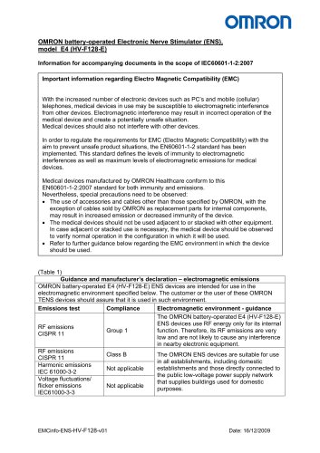 EMC Information - Battery-operated Electronic Nerve Stimulator