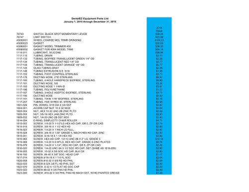 DentalEZ Equipment Parts Pricing