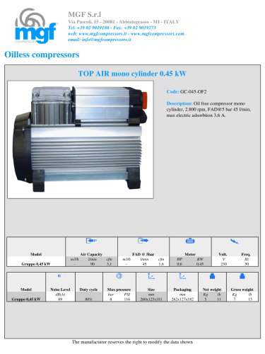 TOP AIR MONO CYLINDER 0.45 KW