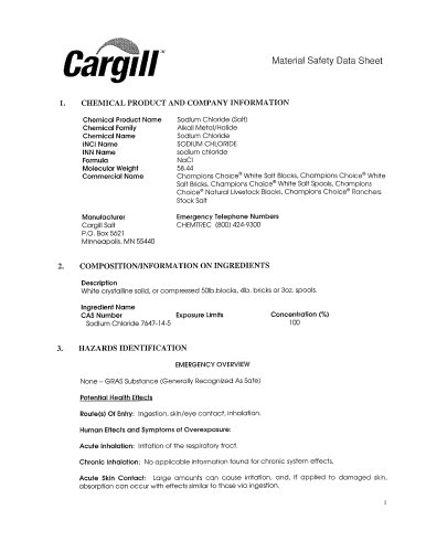 HYDRIM water softening salt MSDS