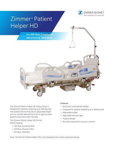 Zimmer® Patient Helper HD For Hill-Rom CareAssist, Advanta II & 1000 Beds Brochure