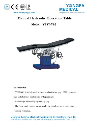 Catalog of YFST-Y02-Hydraulic Operation Table- YONGFA MEDICAL