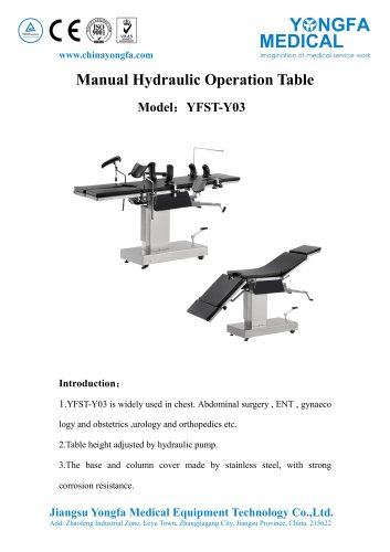 Catalog of YFST-Y03-Hydraulic Operation Table- YONGFA MEDICAL