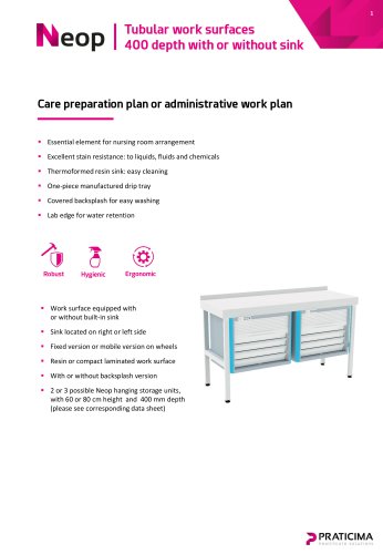 Tubular work surface 400 depth with or without sink