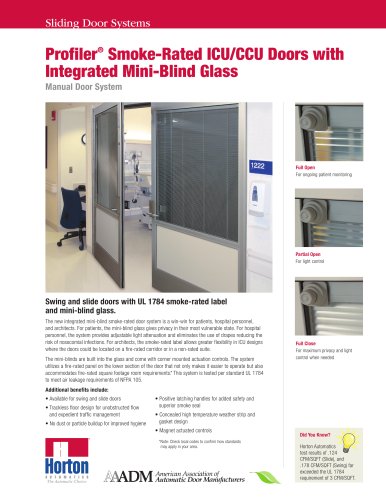 Smoke-Rated Swing and Slide ICU Door Systems with Mini-Blind Glass