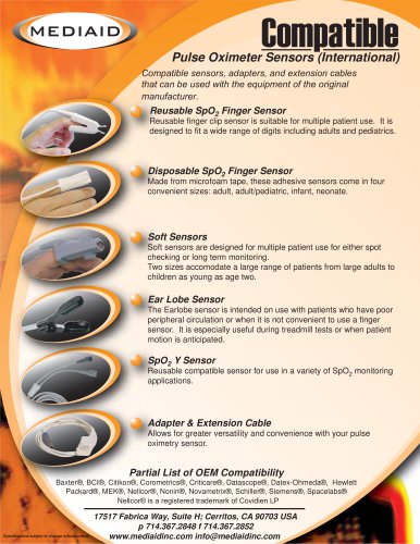 Compatible Pulse Oximeter Sensors (International)