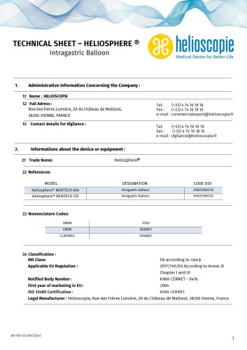 Technical Sheet - Heliosphere