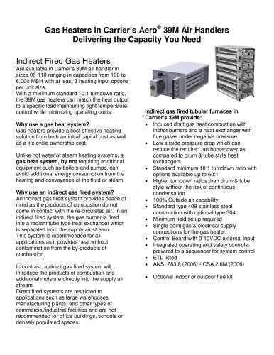 Gas Heaters in  Carrier’s  Aero ® 39M Air H andlers Delivering the Capacity You Need