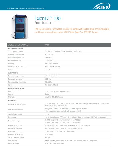 ExionLC 100 Extended Specs