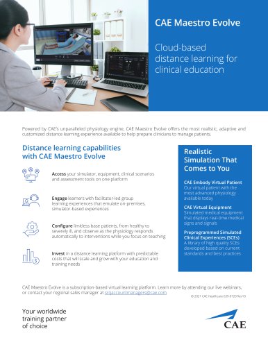 CAE Maestro Evolve cloud-based distance Learning - flyer