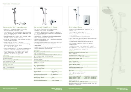 Shower fitments technical info