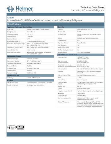 HLR104-ADA Undercounter Laboratory/Pharmacy Refrigerator