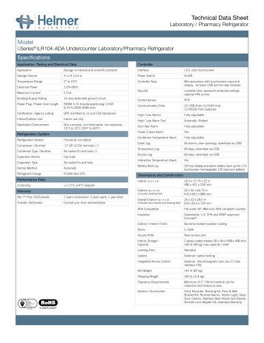 iLR104-ADA Undercounter Laboratory/Pharmacy Refrigerator