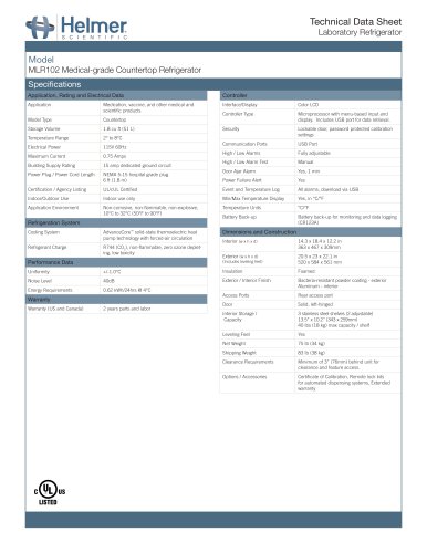 MLR102 Countertop Laboratory/Pharmacy Refrigerator