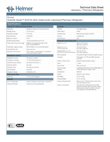 SLR104-ADA Undercounter Laboratory/Pharmacy Refrigerator