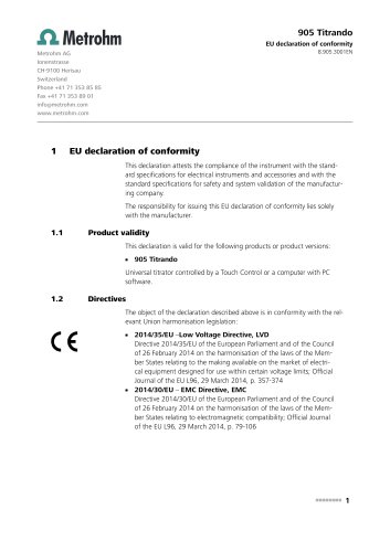 EU declaration of conformity 905 Titrando