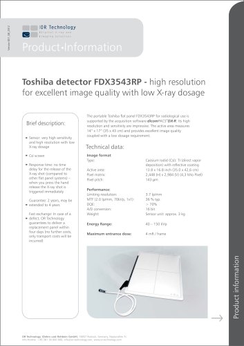 Toshiba detector FDX3543RP - high resolution for excellent image quality with low X-ray dosage