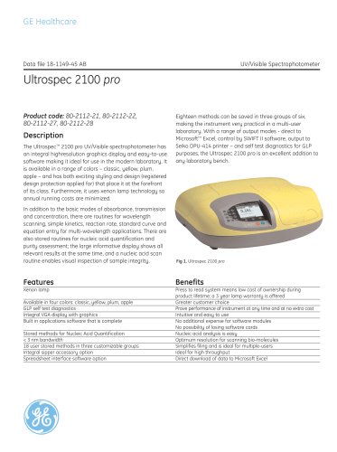 Ultrospec 2100 pro: UV/Visible spectrophotometer