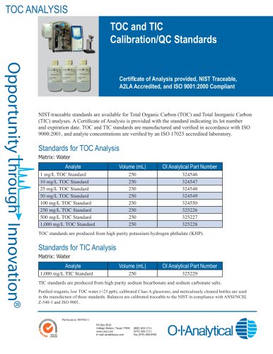 TOC and TIC Calibration/QC Standards