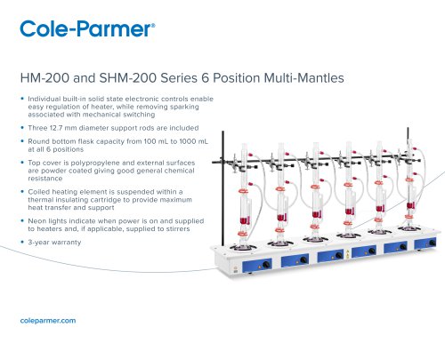 HM-200 and SHM-200 Series 6 Place Heater Stirrer Mantles