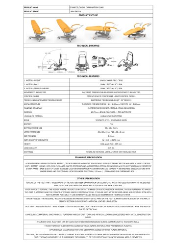 Gynecological examination chair technical sheet