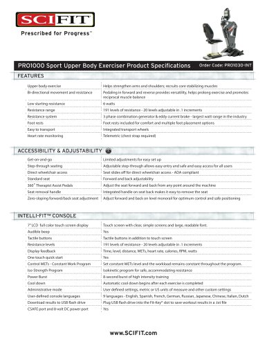 PRO1000 Sport Upper Body Exerciser Product Specifications