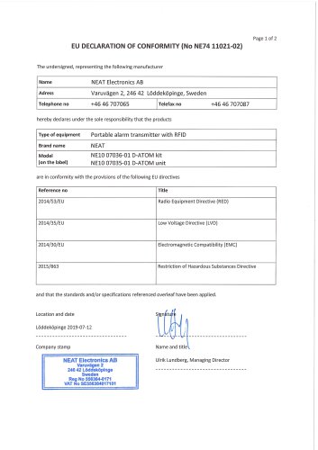 EU DECLARATION OF CONFORMITY (No NE74 11021-02)