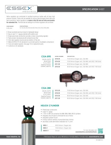 Heliox Regulators Specification Sheet