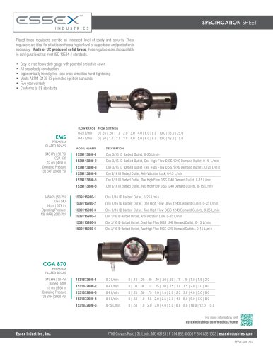 Premium Plated Brass Regulators Specification Sheet