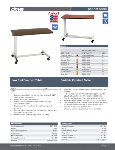 Low Height Overbed Table