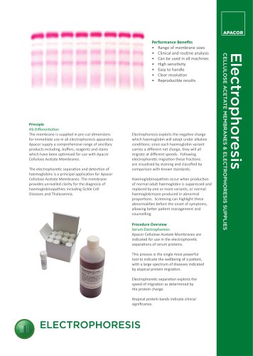 Electrophoresis CELLULOSE ACETATE MEMBRANES & ELECTROPHORESIS SUPPLIES