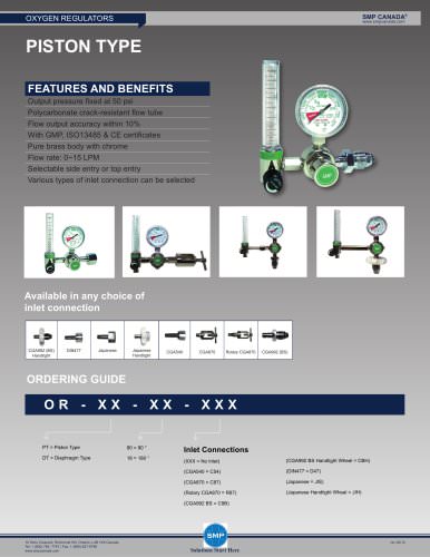 Oxygen Regulators (Piston Type)