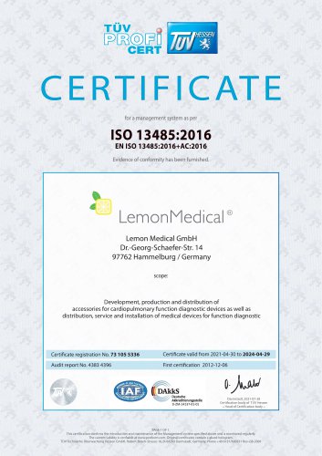CERTIFICATE for a management System as per ISO 13485:2016 EN ISO 13485:2016+AC:2016