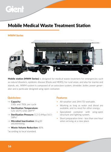 Mobile medical waste treatment station GIENT MWM Series