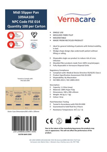 Midi Slipper Pan 109AA100 NPC Code FSE 014 Quantity 100 per Carton
