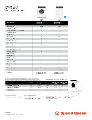 FRONT LOAD WASHERS & MATCHING DRYERS