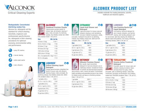 ALCONOX PRODUCT LIST