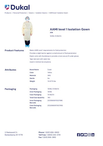 AAMI level 1 Isolation Gown